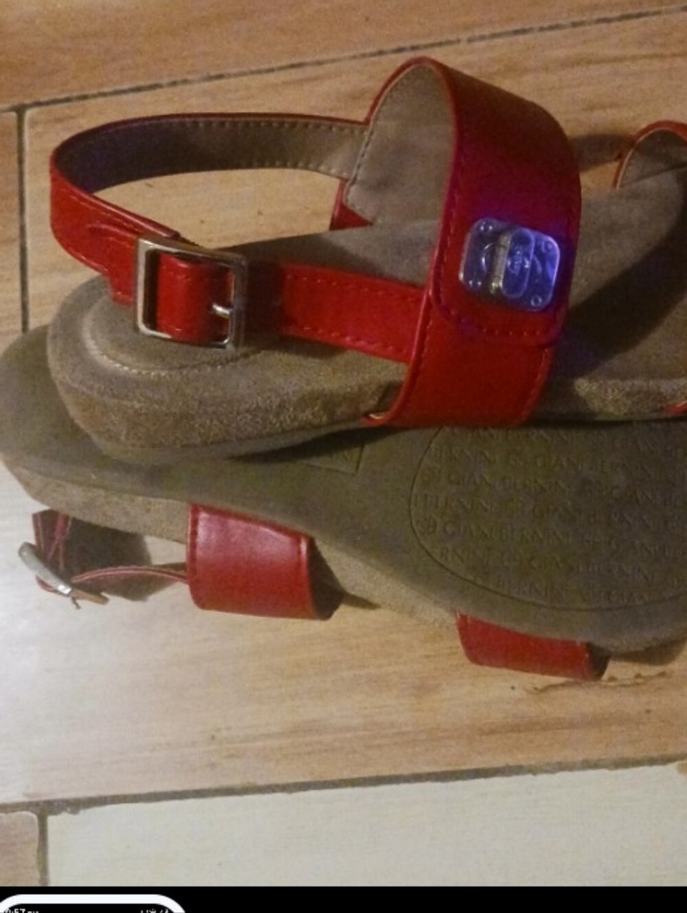 Gianni Bini Red Leather Double-Strap Slingback Sandals - Picture 4 of 6